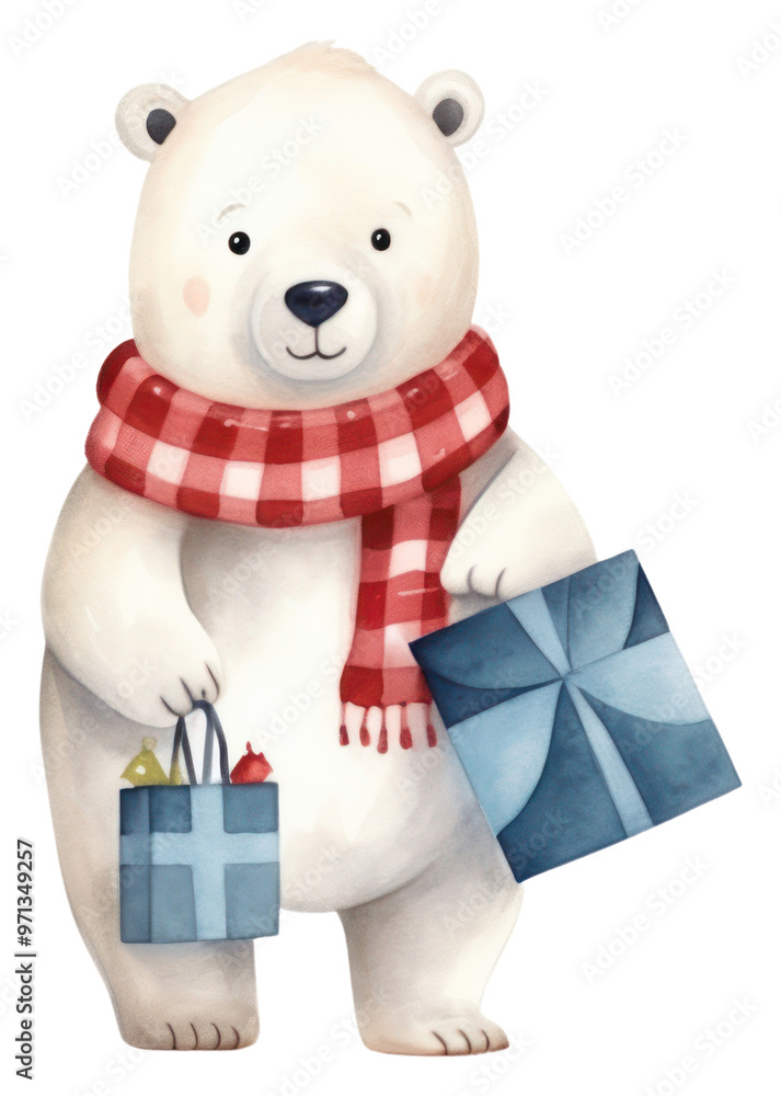 Sticker PNG Polar bear holding a shopping bag cartoon mammal animal.