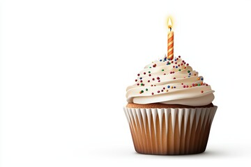 A delicious cupcake topped with creamy frosting and colorful sprinkles, perfect for celebrations and special occasions.