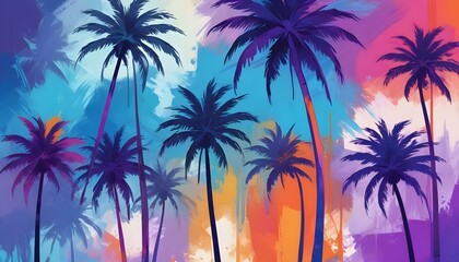 Obraz premium digital painting Tropical palm trees