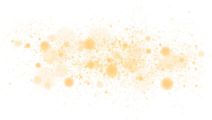 Golden glowing light effect with many glitter particles. Starry cloud with dust. Magic christmas decoration. Luminous bokeh softly shimmering golden light. Light abstract glowing lights. PNG.