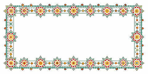 Elegant Flat Abstract Rangoli and Star Border Frame with Generous Copy Space for Modern Cultural Announcements and Branding in Vector Design