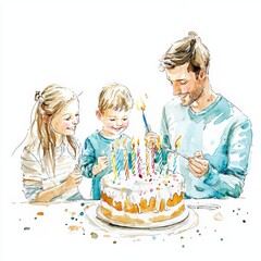 A joyful family celebrating a birthday with cake and candles, capturing the essence of happiness and togetherness.