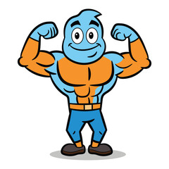 hand-drawn man The muscular location symbol character is posing showing his muscles illustration