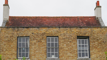 Traditional English house brick roofs, suburban area