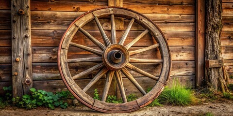 Obraz premium Old antique wooden wagon wheel with rustic charm perfect for country-themed transportation