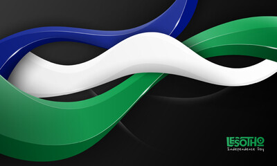 Waving 3d shapes of green white blue on gradient black background. Lesotho independence day