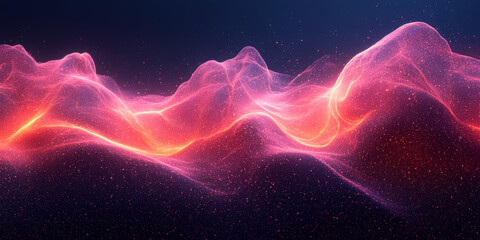 Fototapeta premium Abstract pink and orange waves with glowing particles.