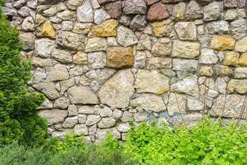 Scenic view of a natural old stone wall