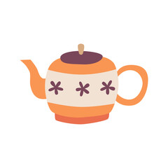 Autumn tea pot cute hand drawn seasonal objects. Vector illustration in flat style