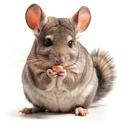 Obraz premium Chinchilla Holding a Treat A soft, gray chinchilla sitting upright and holding a small treat in its tiny paws, nibbling away happily.
