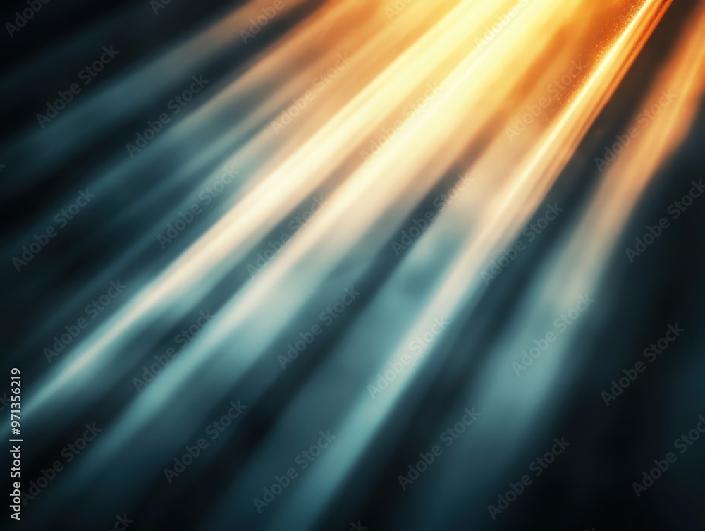 Poster dynamic light rays create an abstract, atmospheric background with a blend of warm and cool tones fo
