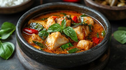 Isaanstyle spicy fermented fish curry with bamboo shoots, Isaan fish curry, regional Thai dish