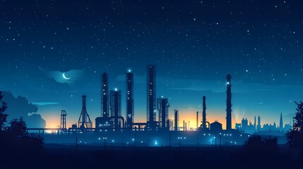 Fototapeta premium Industrial skyline at night with starry sky.