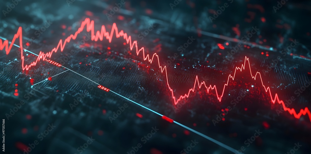Poster red line graph on dark background