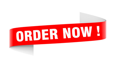 Red order now ribbon banner with transparent background
