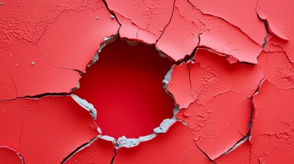 How does the imagery of the cracked red wall symbolize decay, tension, or hidden stories in a narrative or visual art context,