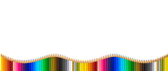 Colorful pencils forming a wave pattern on transparent background