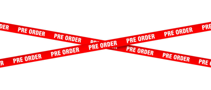 Red pre order tape on transparent background