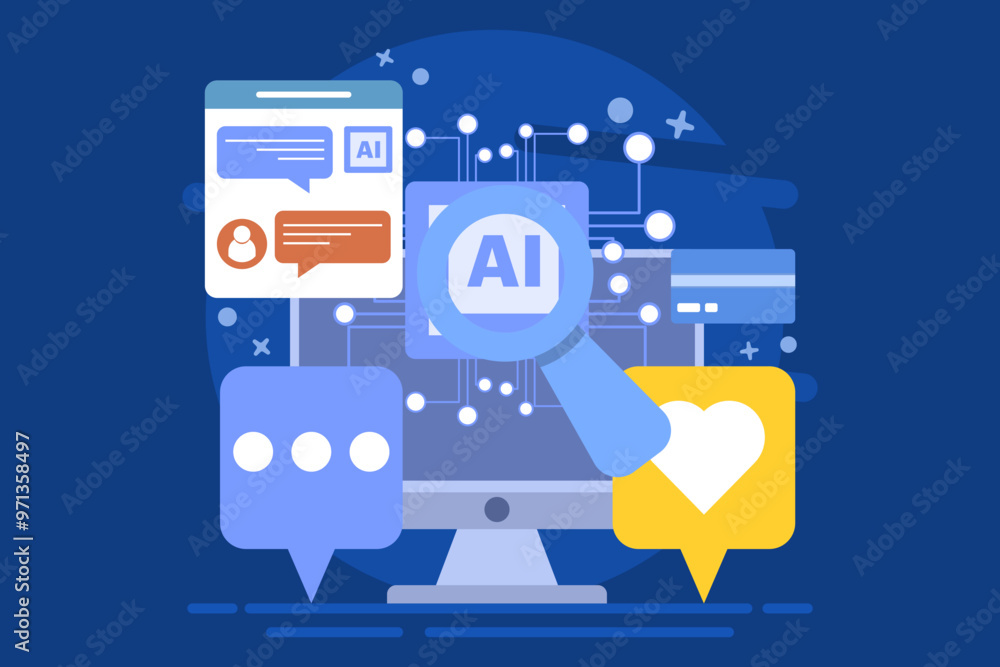 Poster ai chat bot concept for customer support, online customer help desk, ai solves customer problems, ai