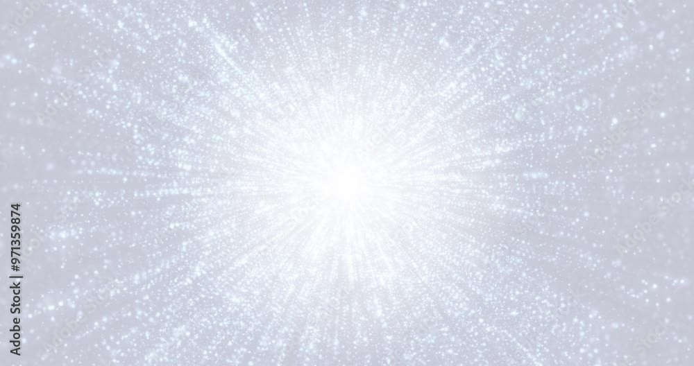 Poster flying sparkling and shiny particles on a clean gray-white background, abstract rain of dots. partic