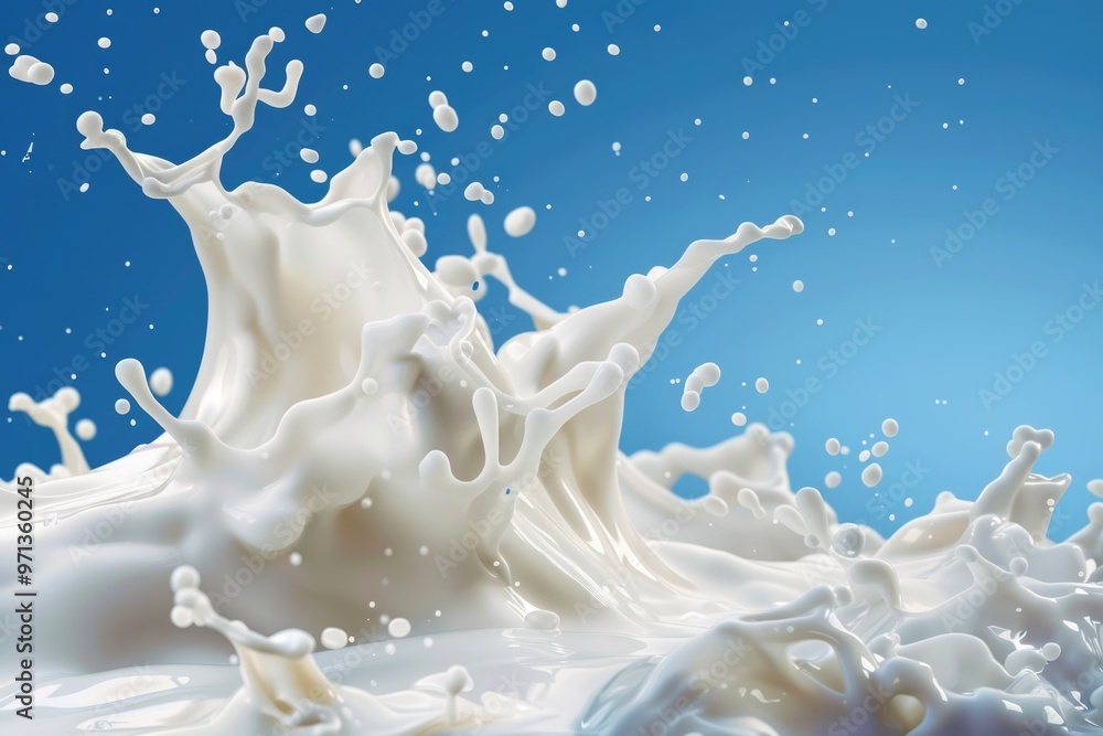 Poster a splash of milk is splashing out of a container
