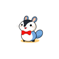 A cute cartoon squirrel wearing a red bow tie, standing on a small platform, with a happy expression.