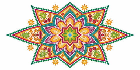 Isolated Abstract Rangoli with Star Elements - Minimalistic Vector Design Showcasing Cultural Symbolism and Festive Energy on White Background