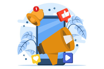 social media marketing concept. chatbot, video broadcast, story. like comment share giveaway, social media promotion, digital promotion campaign, web analytics, SMM strategy, vector illustration.