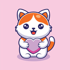 Cute Cat Holding Love Heart Vector Illustration