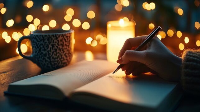 Person journaling about their wellness goals in a cozy setting, sustainable lifestyle, routine