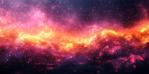 Abstract cosmic background with a bright orange and pink nebula.