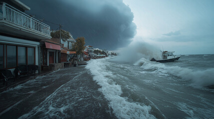 Storm Approaching A small Coastal Town Waves
