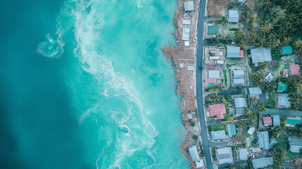 Aerial view of town devastated by Hurricane