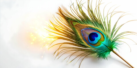 Obraz premium Vibrant 3D Peacock Feather and Sparkler Border Frame with Copy Space for Celebratory Messages and Announcements - Isolated on White Background