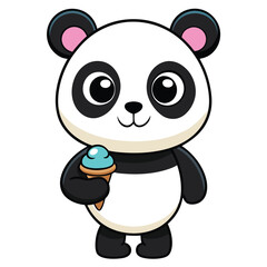 Cute Baby Panda Cartoon Character Vector Illustration on White Background