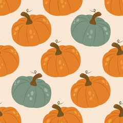 Seamless pattern  cute pumpkin. Happy Thanksgiving! Trendy autumn illustration. Hello, fall!