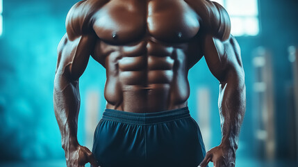 An inspiring image of a muscular athlete showcasing strength and fitness, belly muscles, ideal for gym promotions, health campaigns, and motivational content.