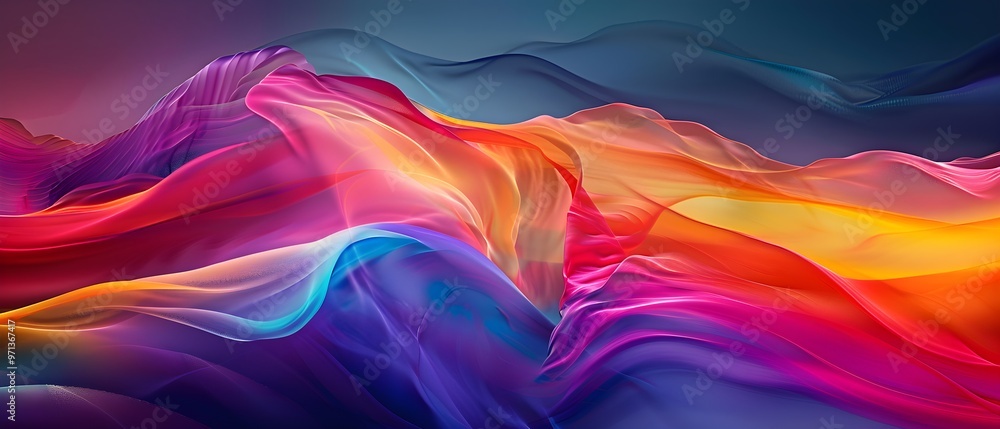 Poster A mesmerizing abstract artwork featuring flowing, iridescent colors that resemble a fluid rainbow. The dynamic composition and intricate details create a captivating visual experience.