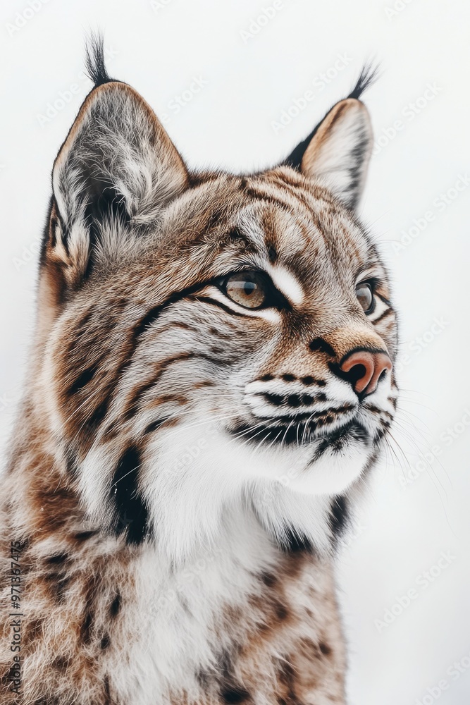 Poster a cat with a white face and brown fur is staring at the camera. the cat's fur is fluffy and it has a