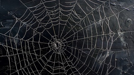 Spider web silhouette against black wall, insolated on black