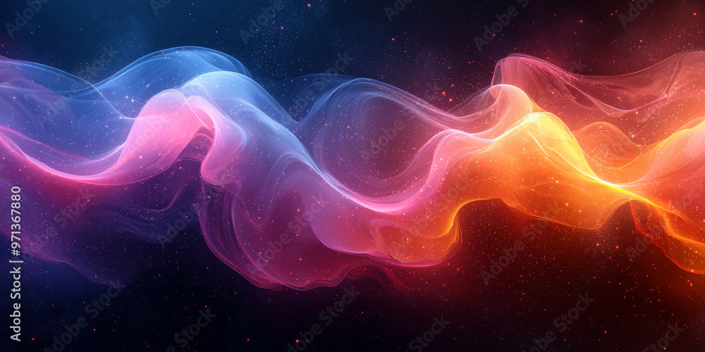 Wall mural Abstract glowing waves of pink, blue, and orange.