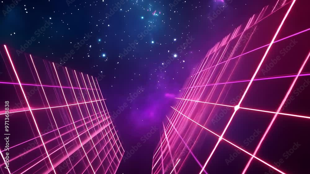 Aufkleber a futuristic landscape with glowing grid lines and a starry sky creates a sense of depth and wonder 