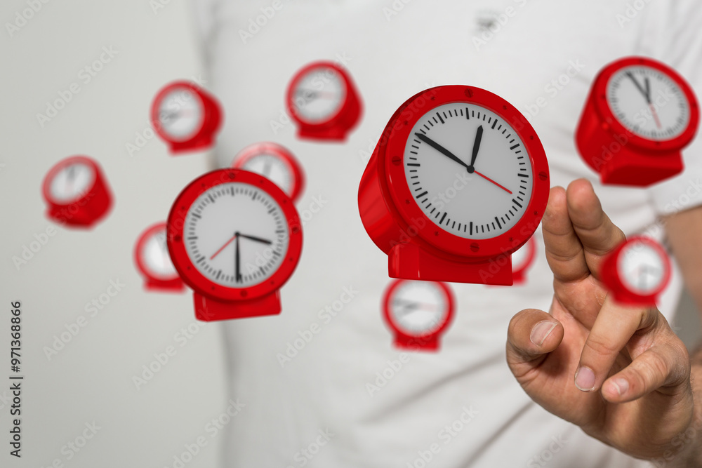 Aufkleber Floating Red Clocks Representing Time Management and Productivity