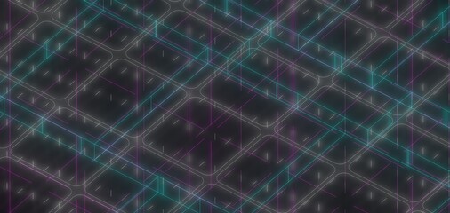 Abstract Geometric Pattern with Neon Lines on Dark Background