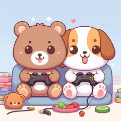 Bear and Dog playing Games
