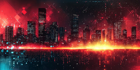 Obraz premium Cityscape silhouette with red and orange glow.