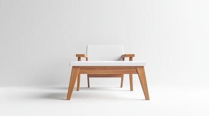 Minimalist Wooden Chair and Table in a White Room.
