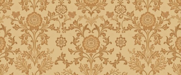 Ornate Golden Floral Pattern on a Beige Background