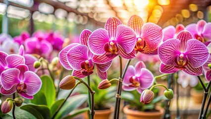 Moth orchids with flower spikes in buds ready to bloom, perfect for winter care and indoor decoration
