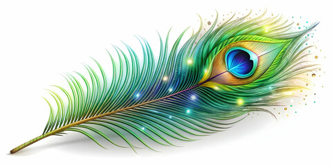 Vibrant 3D Isolated Peacock Feather with Sparklers Vector Illustration on White Background - Cultural Beauty and Festive Energy Design